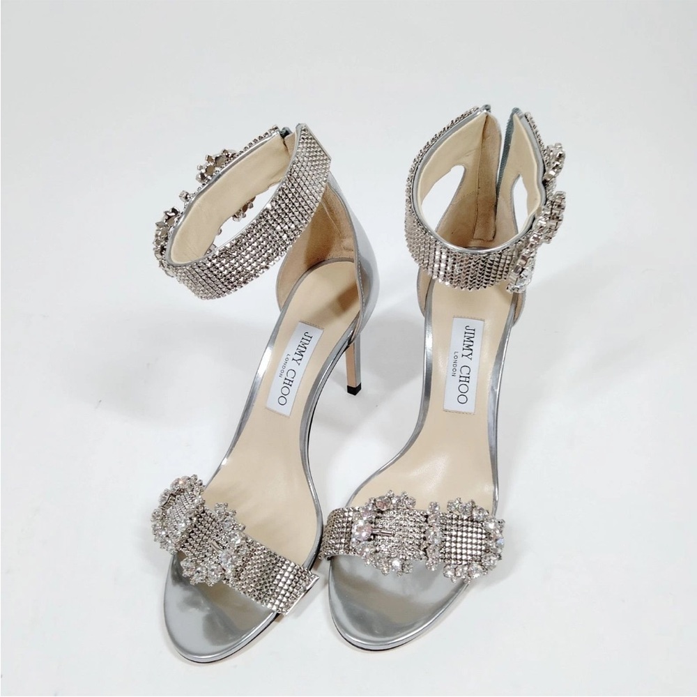 Jimmy Choo Metallic Silver Embellished Heels new 39